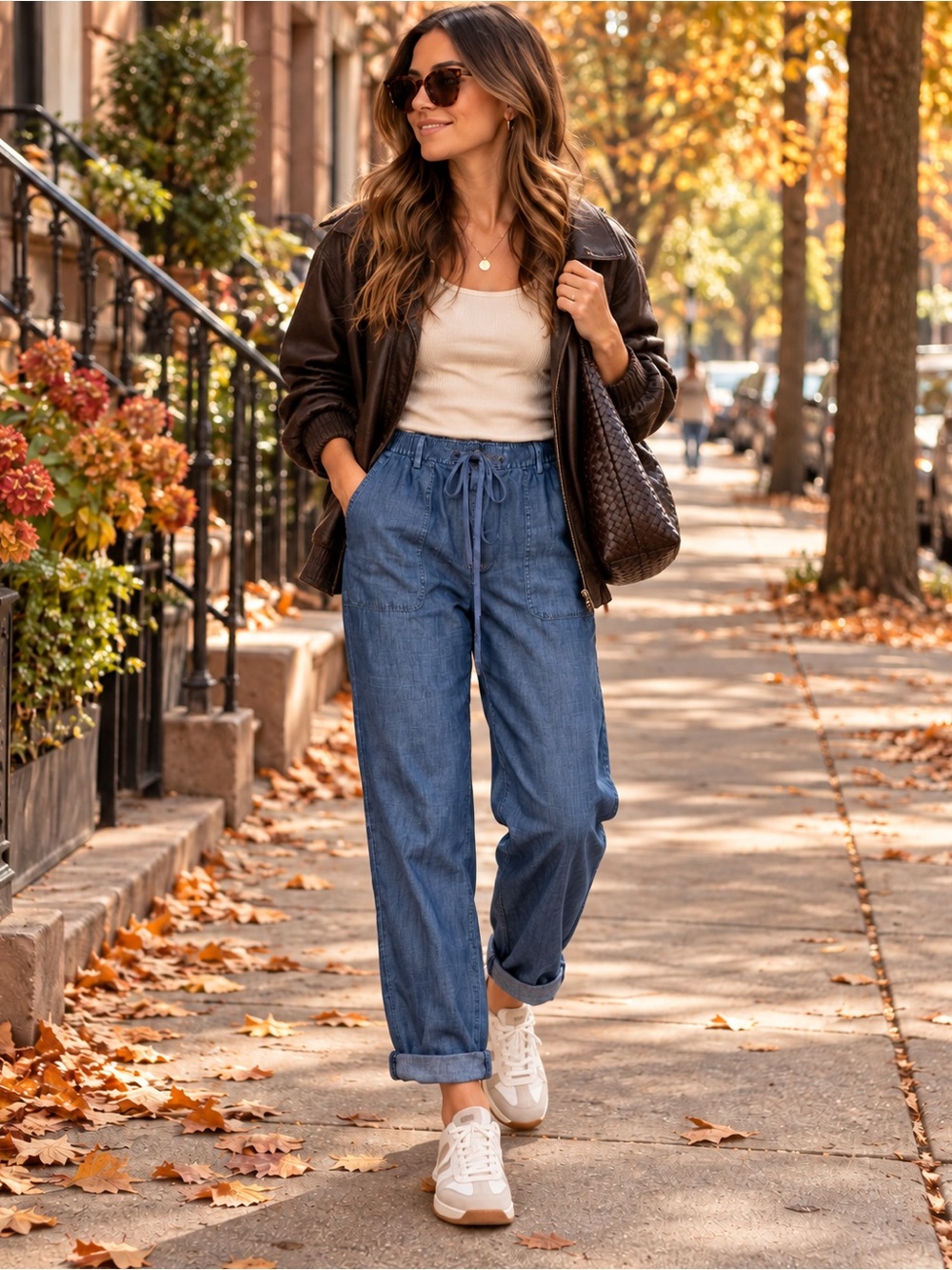 Lands' End Light Blue Drawstring Boyfriend Jeans
